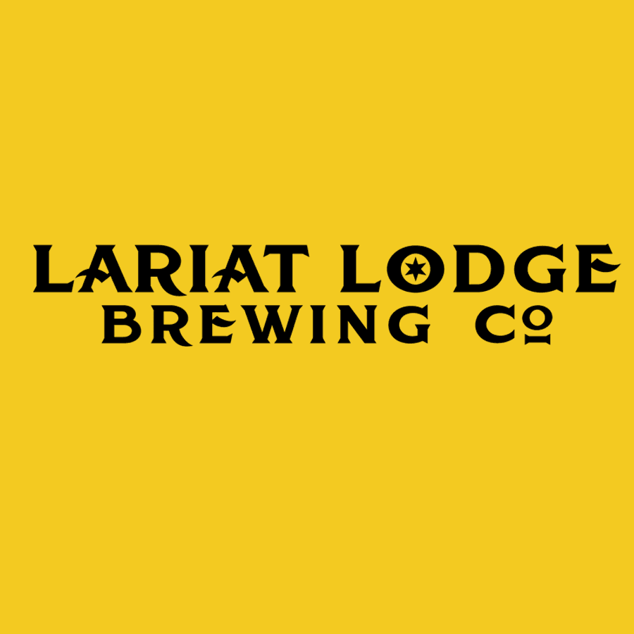Logo of Lariat Lodge Brewing Company on a yellow background.