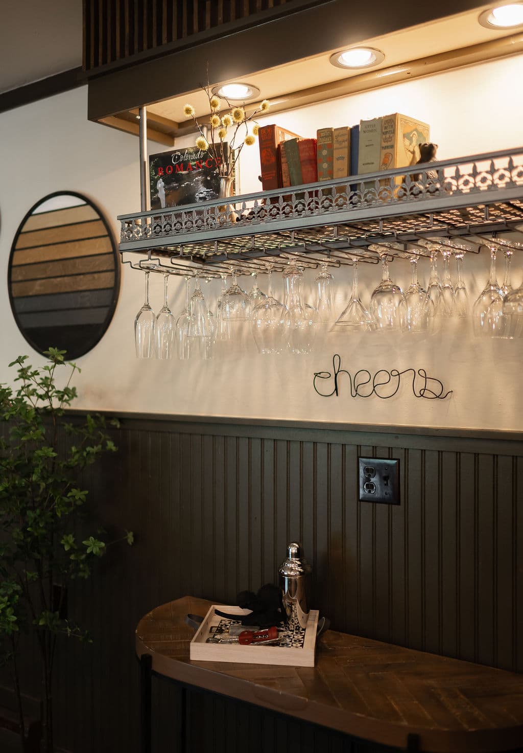 Bar area with mixer and assortment of glasses